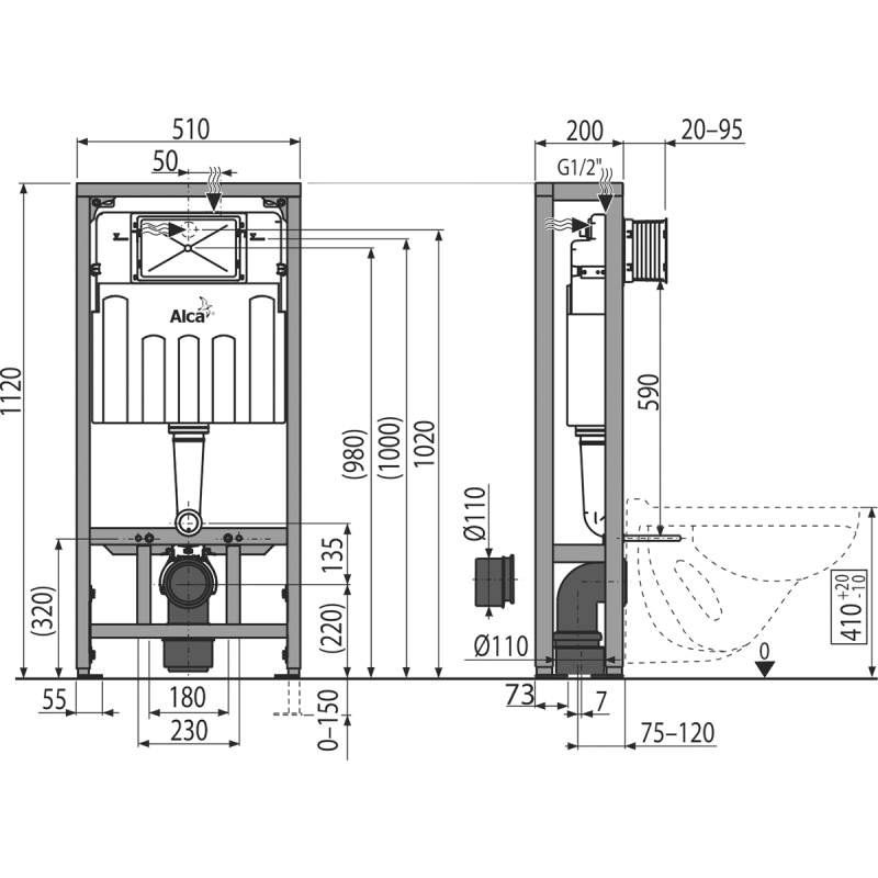 Инсталляция для унитаза Alcaplast AM116/1120 Solomodul-349-AM116/1120 ...