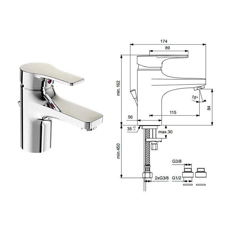 Смеситель для умывальника без донного клапана Vidima Стрим BA089AA-1083 ...