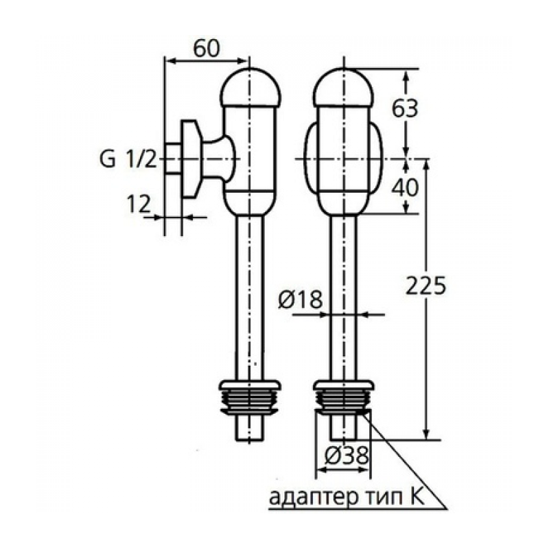 Кран для писсуара нажимной скрыт.подвод, хром B7120AA-1157-B7120AA-Кран ...
