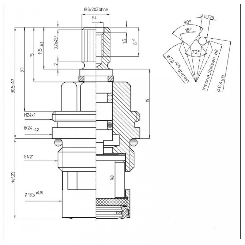 Кран-букса, керамика, 1/2«, 20 шлицов, B964636NU-22-B964636NU-Кран ...