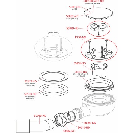 Гидрозатвор для сниженных сифонов душ. поддонов  A491 ,A492, A492CR, Alcadrain (AlcaPLAST), S0851-ND
